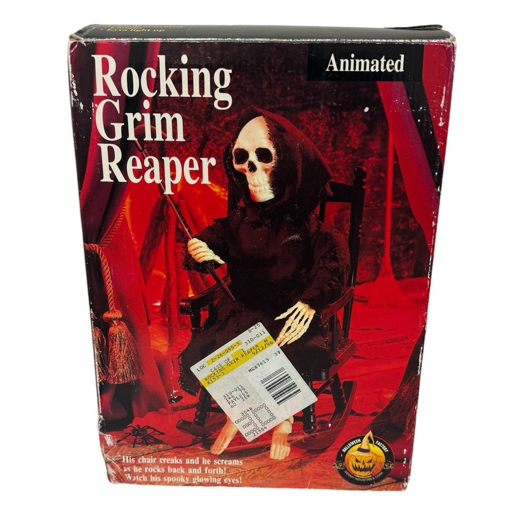 Gemmy Rocking Grim Reaper Animated Figure 1994 Eyes Glow Rocking Noise Halloween